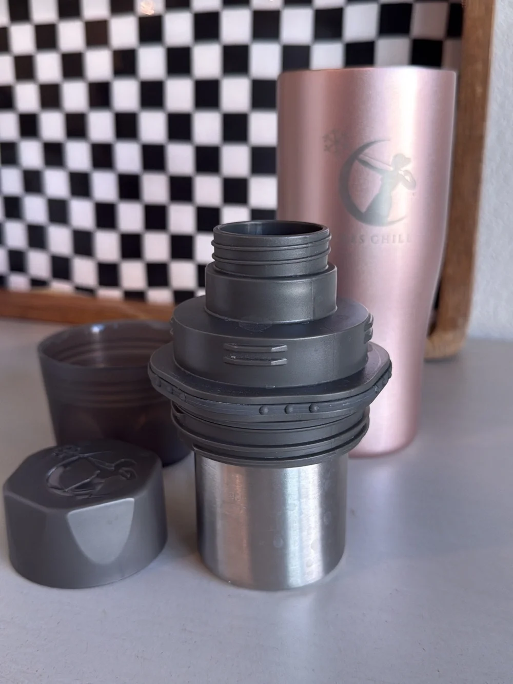 Ceres Chill Pink Metallic Travel Tumbler with Gray Lid
